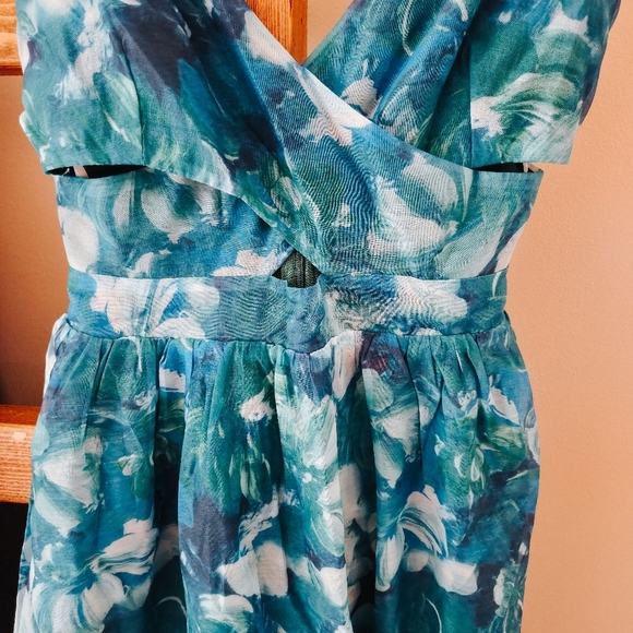 NWT Lulus Flowering Day Dream Teal Blue Floral Organza Midi Dress – Size S - Picture 5 of 15